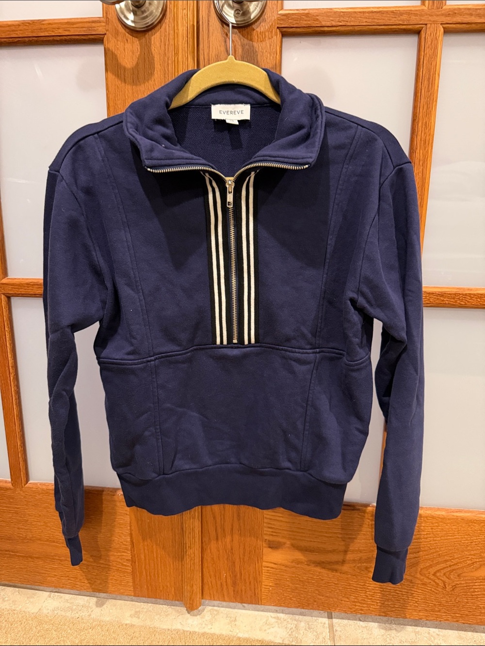 Evereve Navy Half-Zip Pullover with Stripe Placket